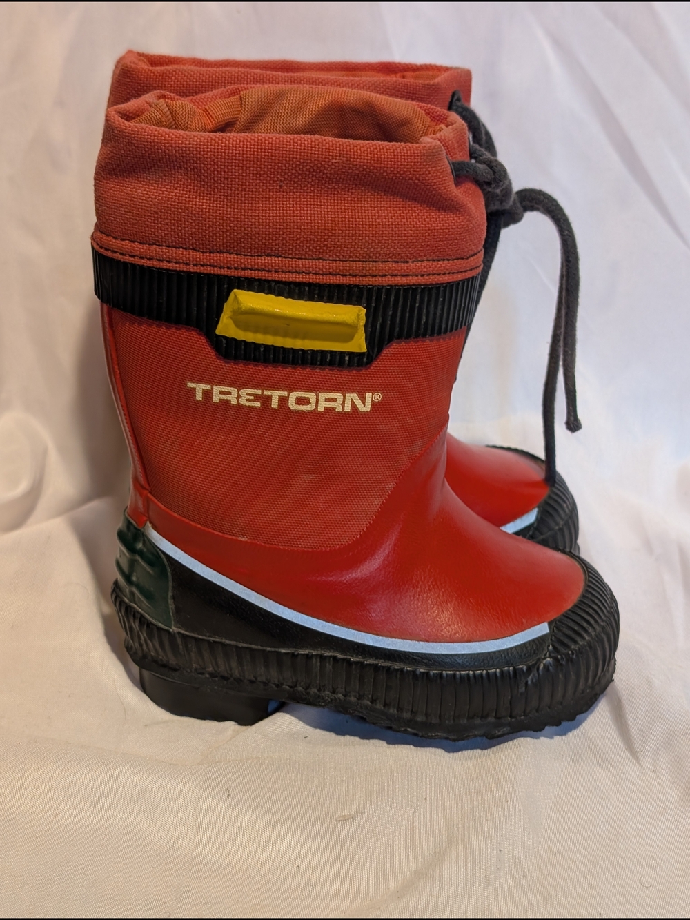 Tretorn Red Kids Waterproof Rain Boots with Black Sole and Yellow Tab